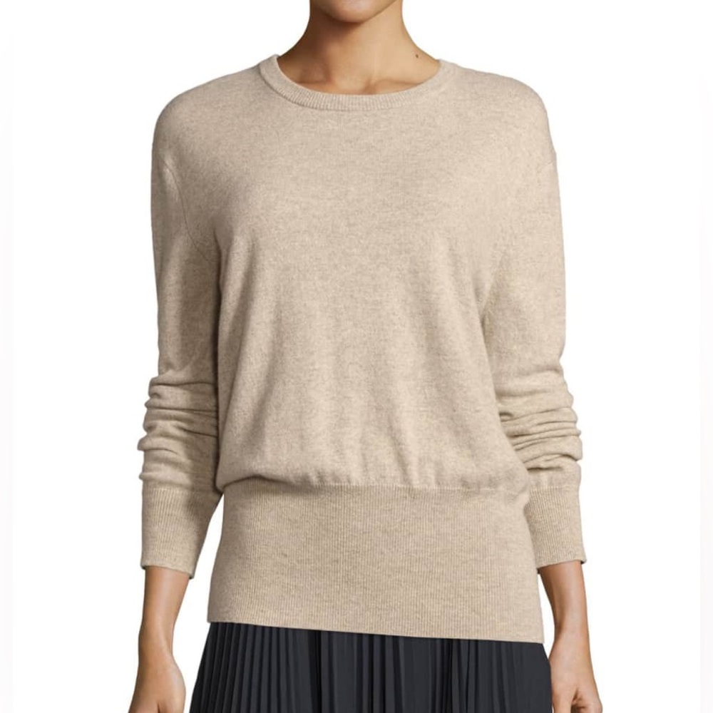 Vince 100% cashmere beige cutout back crewneck blouson pullover sweater size M